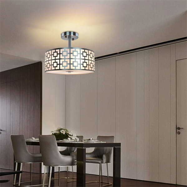 Latitude Run SemiRecessed Ceiling Light, Silver Iron Drum Pendant